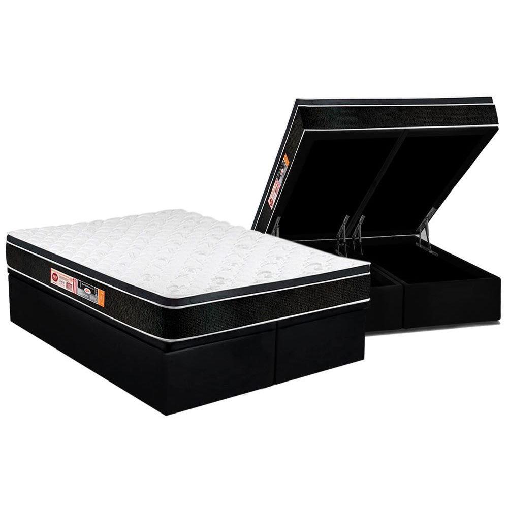 Cama Box Bau Queen Colchao Espuma Castor D33 Black E White Air Euro Pillow Base Crc Courano Black 158x198