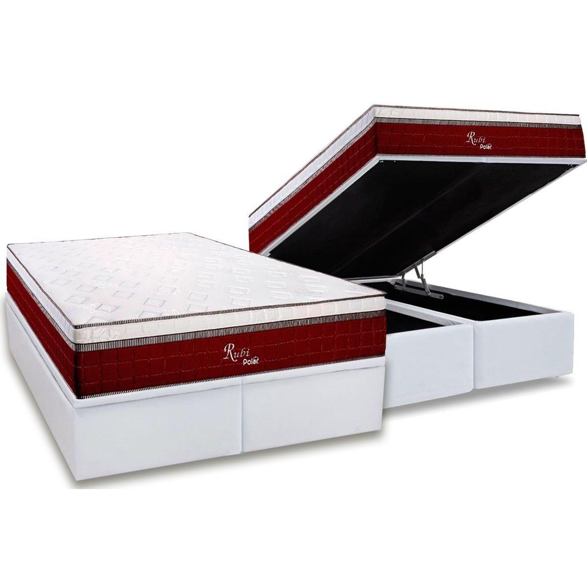 Cama Box Bau Queen Colchao Molas Masterpocket Ensacadas Polar Rubi Base Crc Courano White 158x198