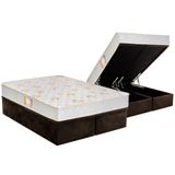 Cama Box Bau King Colchao Espuma Castor D28 Sleep Max Duplo Base Crc Suede Marrom 193x203