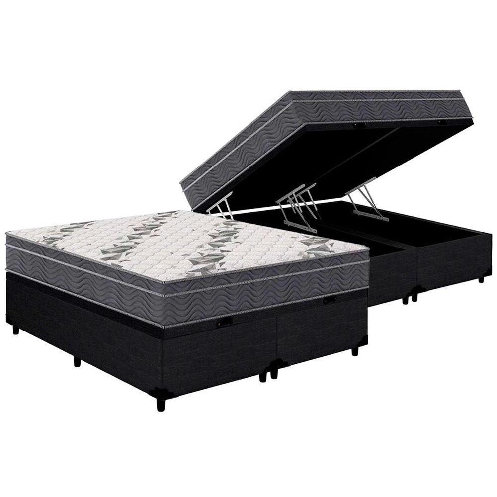 Cama Box Bau Queen Colchao Espuma Ortobom D33 Ep Airtech 100 Base Crc Linhao Black 158x198