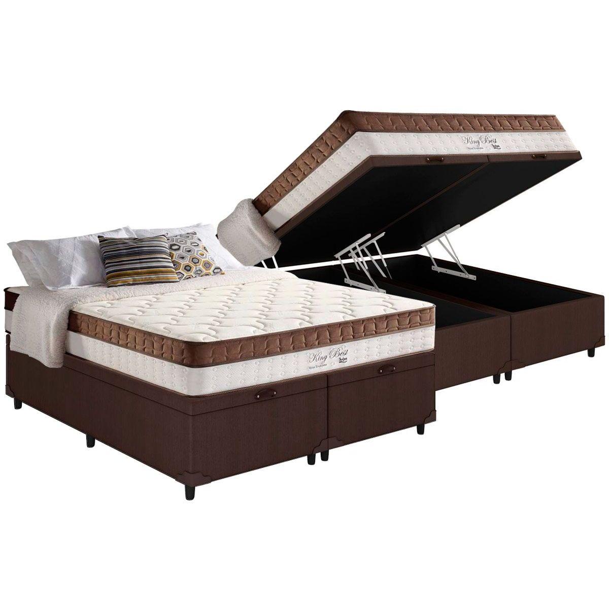 Cama Box Bau Queen Colchao Molas Anjos King Best Superlastic Base Crc Courano Brown 158x198