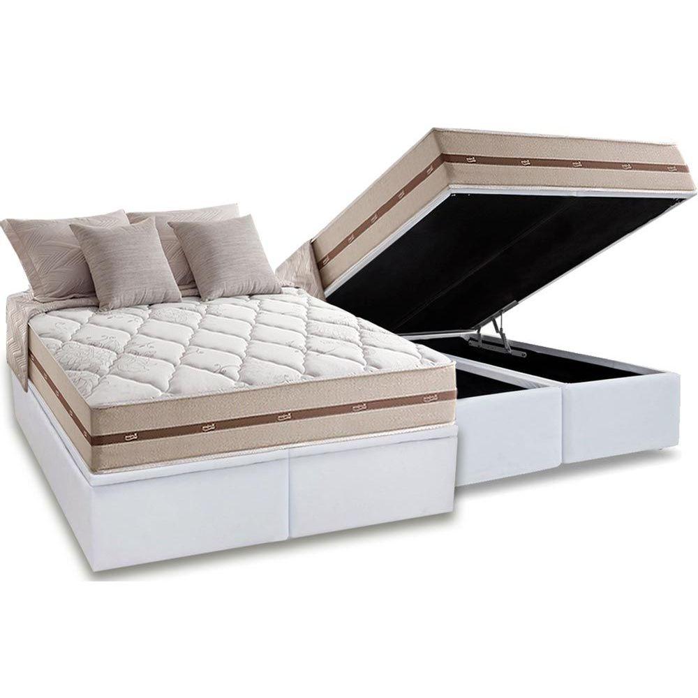 Cama Box Bau Queen Colchao Molas Masterpocket Ensacadas Anjos Classic Base Crc Courano White 158x198