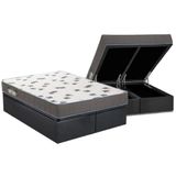 Cama Box Bau King Colchao Espuma Ortobom D33 Light Saude Base Crc Suede Gray 186x198