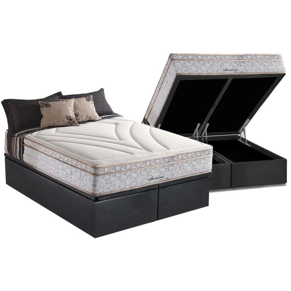 Cama Box Bau King Colchao Molas Herval Maxspring American Base Crc Suede Gray 193x203