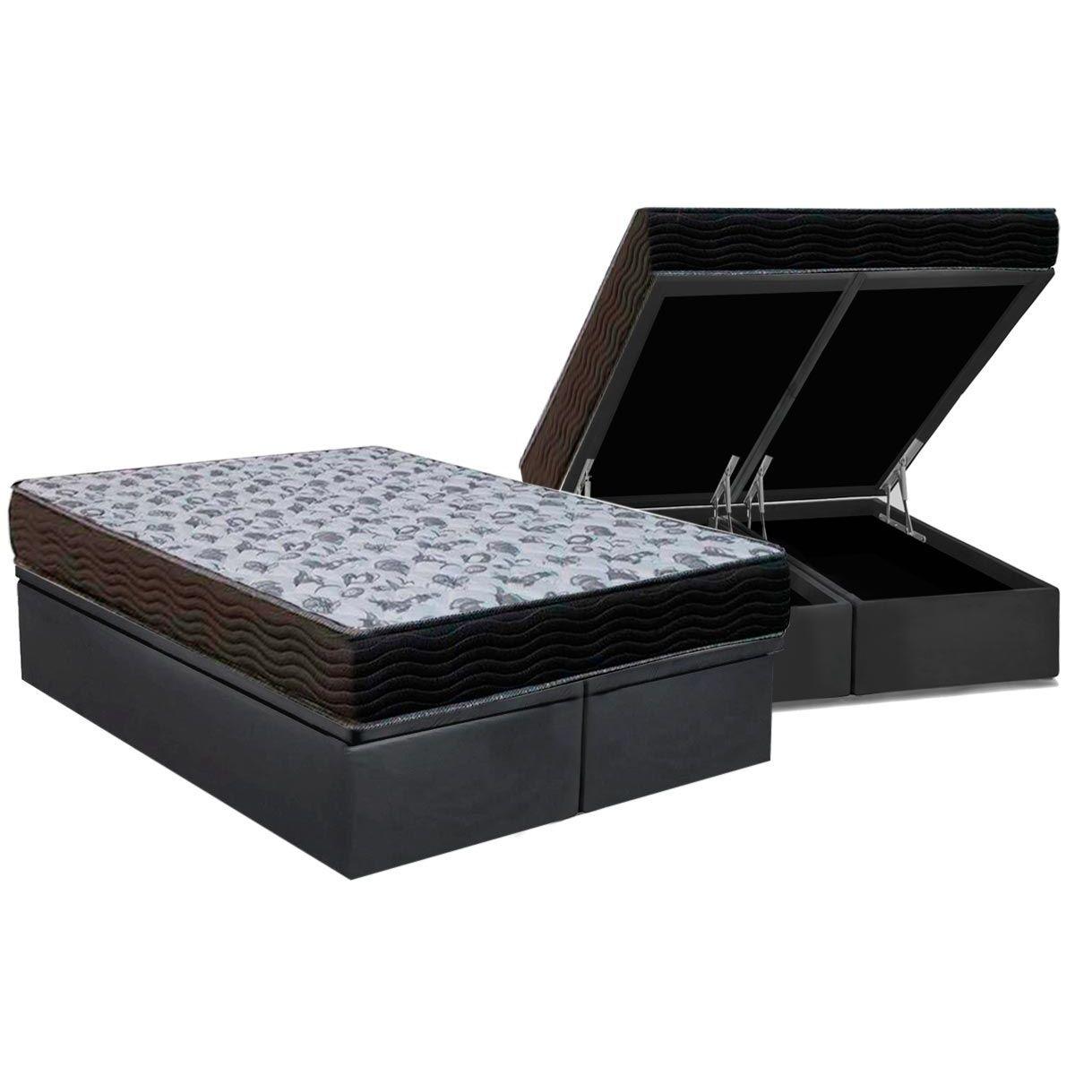 Cama Box Bau Queen Colchao Ortopedico Ortobom D33 Ep Iso 100 Ultra Firme Base Crc Suede Gray 158x198