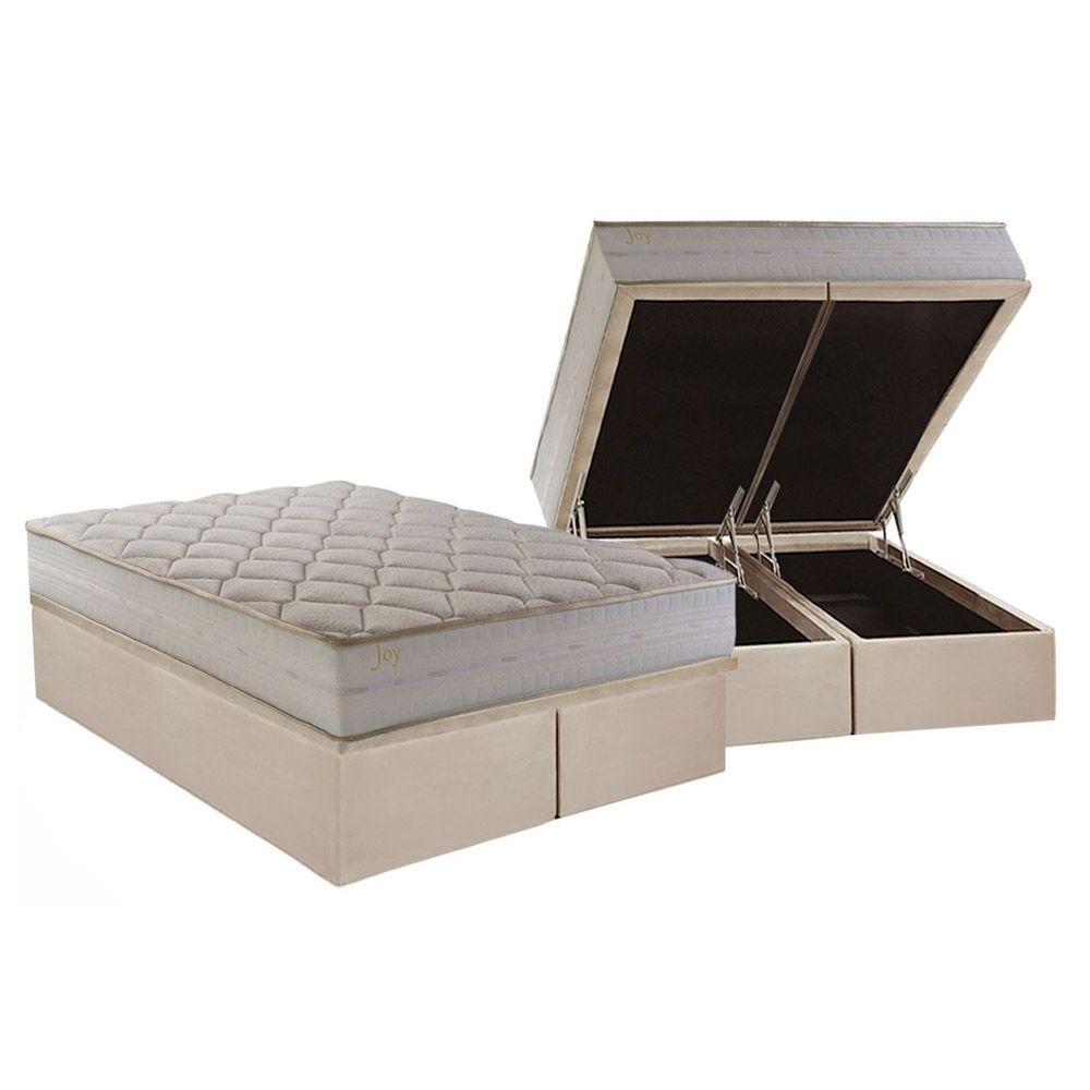 Cama Box Bau Queen Colchao Ortopedico Herval D28 Ag65 Joy Base Crc Suede Clean 158x198