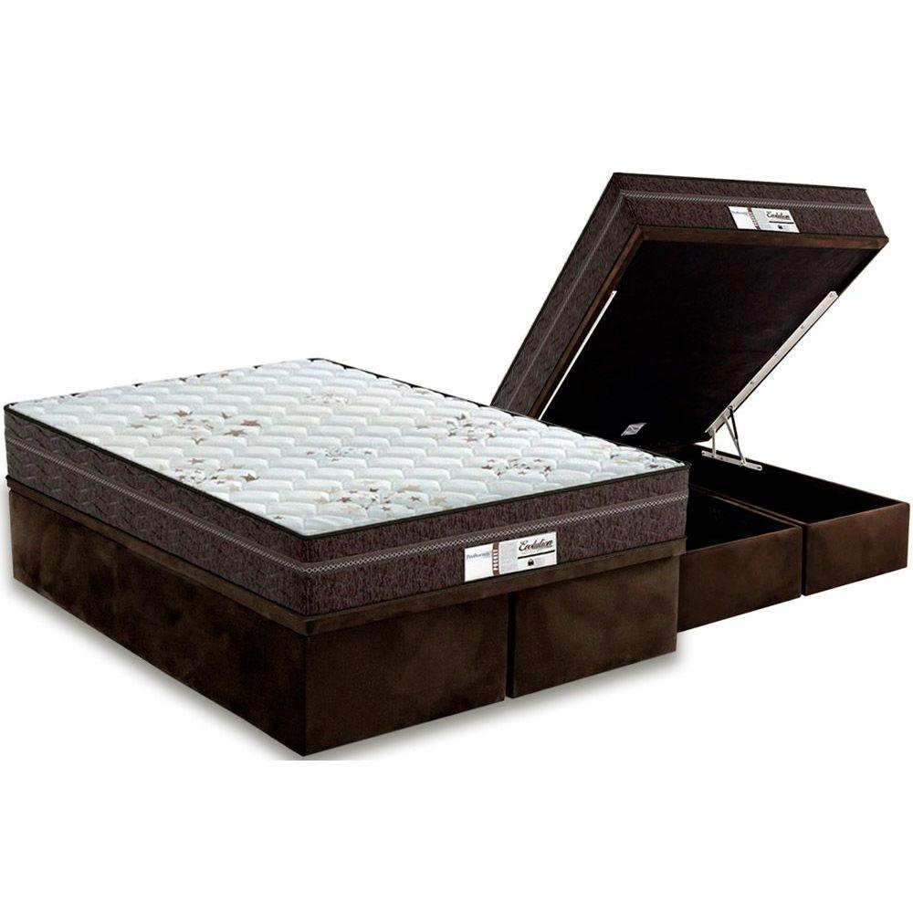 Cama Box Bau Queen Colchao Molas Probel Masterpocket Ensacadas Prodormir Evolution Base Crc Suede Brown 158x198