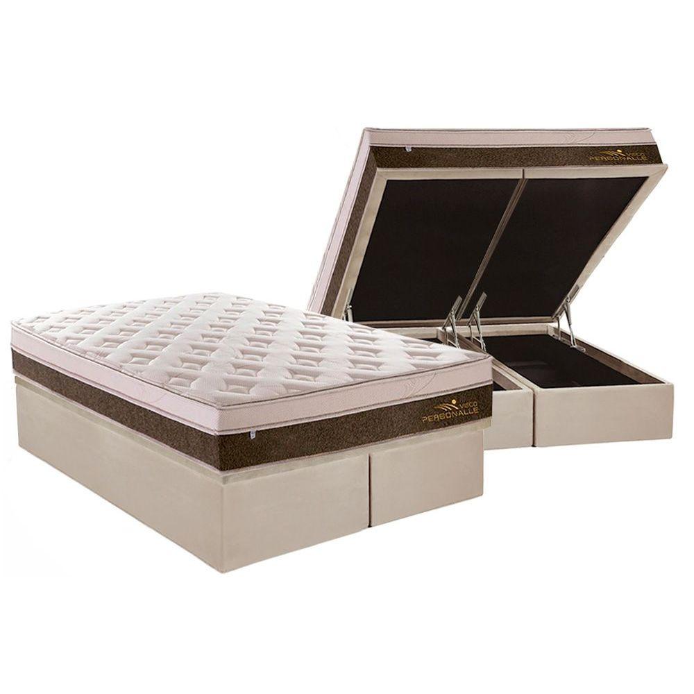 Cama Box Bau Queen Colchao Molas Masterpocket Ensacadas Plumatex Personalle Base Crc Suede Clean 158x198