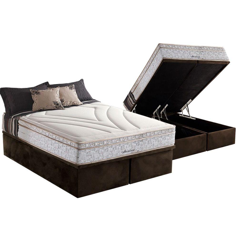 Cama Box Bau King Colchao Molas Herval Maxspring American Base Crc Suede Brown 193x203