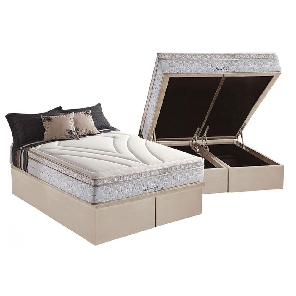 Cama Box Bau King Colchao Molas Herval Maxspring American Base Crc Suede Clean 193x203