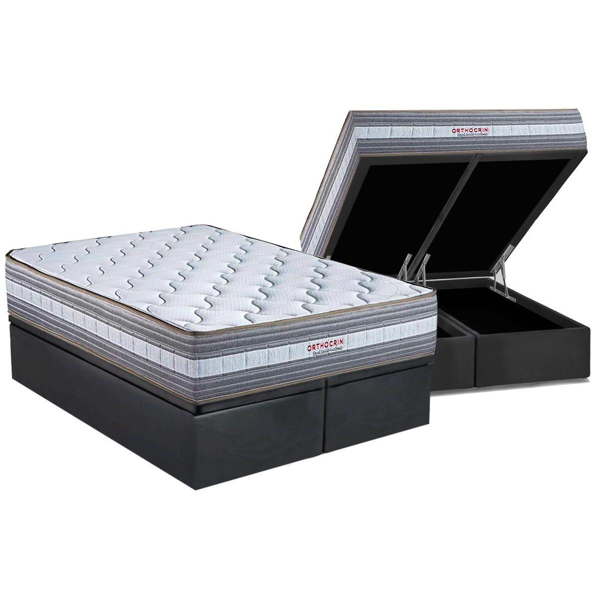 Cama Box Bau King Colchao Molas Orthocrin Masterpocket Ensacadas Royal Saude Anatomic Base Crc Suede Gray 193x203