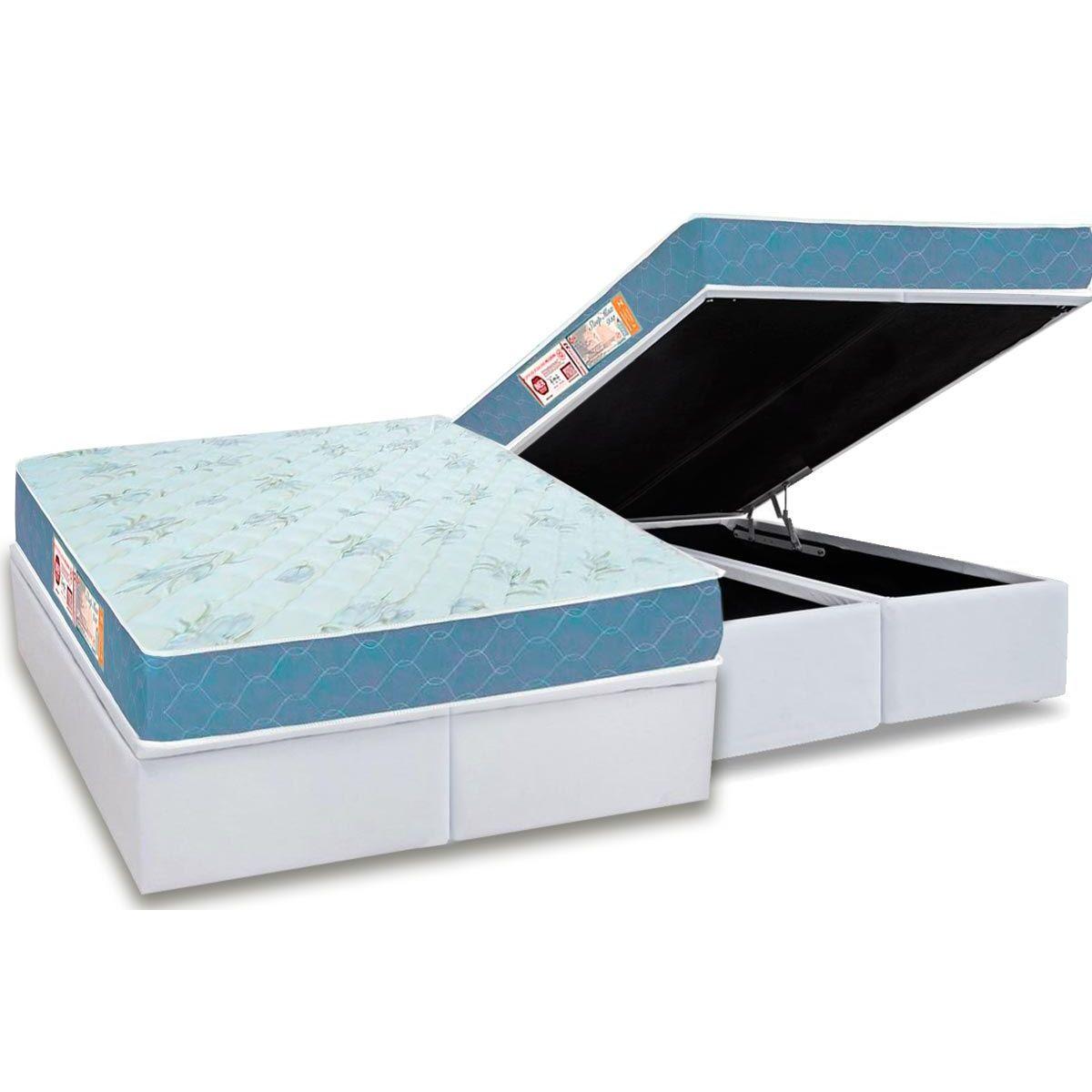 Cama Box Bau Queen Colchao Espuma Castor D45 Sleep Max Base Crc Courano White 158x198