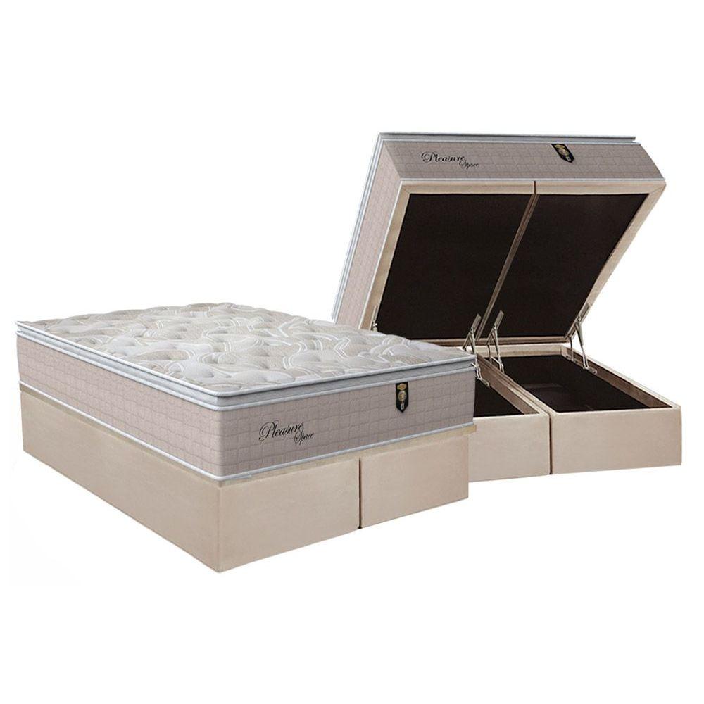 Cama Box Bau King Colchao Molas Orthoflex Masterpocket Ensacadas Pleasure Base Crc Suede Clean 193x203