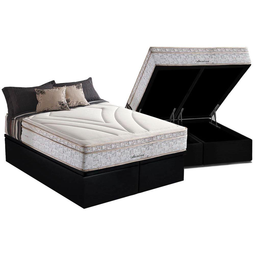 Cama Box Bau King Colchao Molas Herval Maxspring American Base Crc Suede Black 193x203