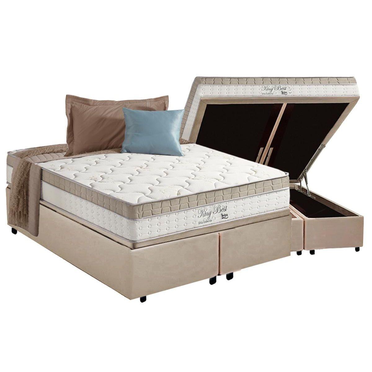 Cama Box Bau King Colchao Molas Anjos Masterpocket Ensacadas King Best Clean Base Crc Suede Clean 193x203