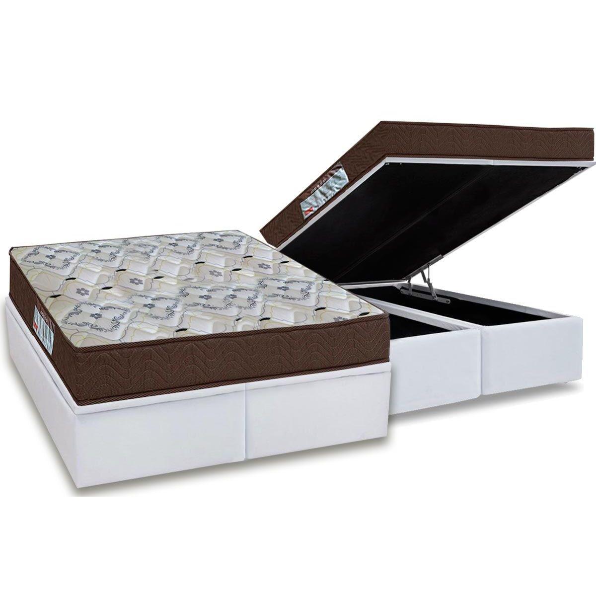 Cama Box Bau Queen Colchao Ortopedico Ortobom D45 Ep Iso 150 Mega Firme Base Crc Courano White 158x198