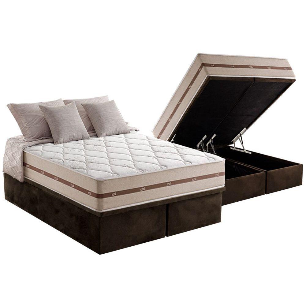 Cama Box Bau Queen Colchao Molas Masterpocket Ensacadas Anjos Classic Base Crc Suede Brown 158x198