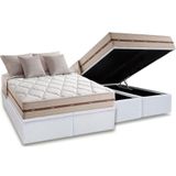 Cama Box Bau Queen Colchao Molas Ensacadas Anjos Masterpocket Classic Base Crc Courano White 158x198