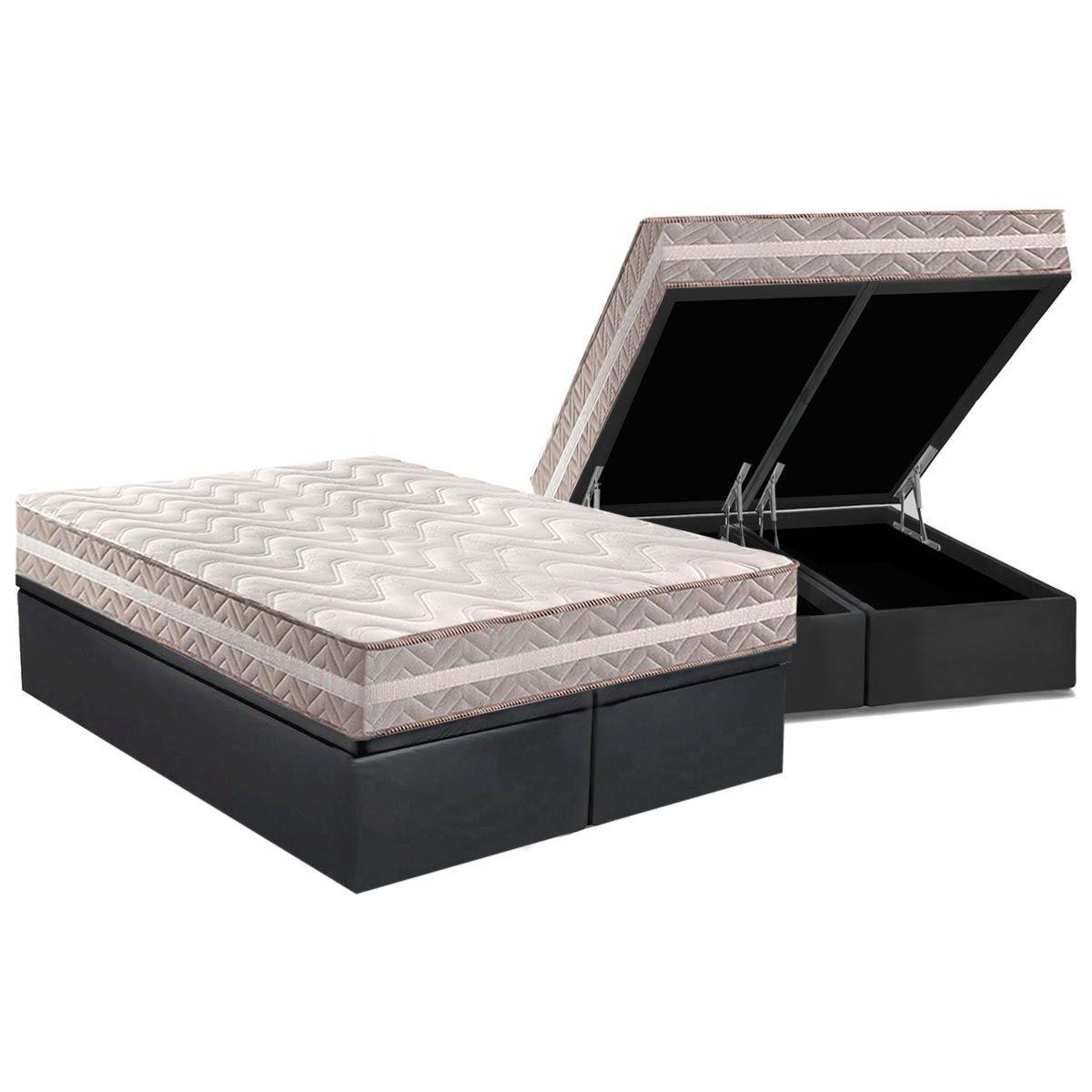 Cama Box Bau Queen Colchao Ortopedico Paropas D33 Ag65 Confort Base Crc Suede Gray 158x198