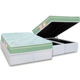 Cama Box Bau Queen Colchao Espuma Castor D33 Sleep Max Euro Pillow Base Crc Courano White 158x198