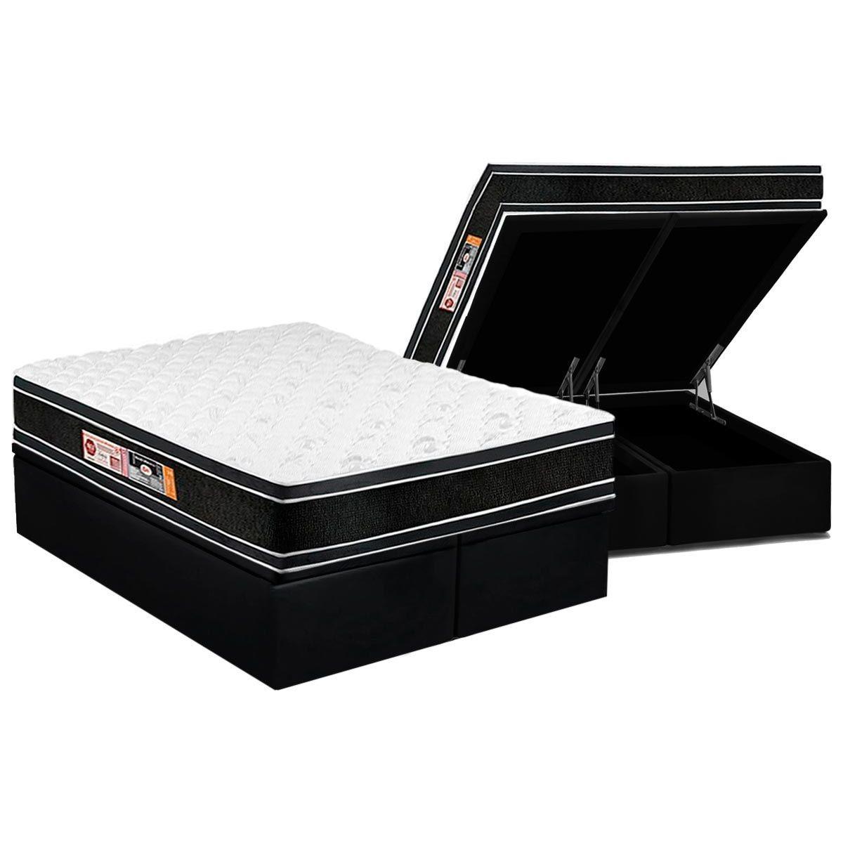 Cama Box Bau King Colchao Espuma Castor D33 Black E White Double Face Base Crc Suede Black 193x203