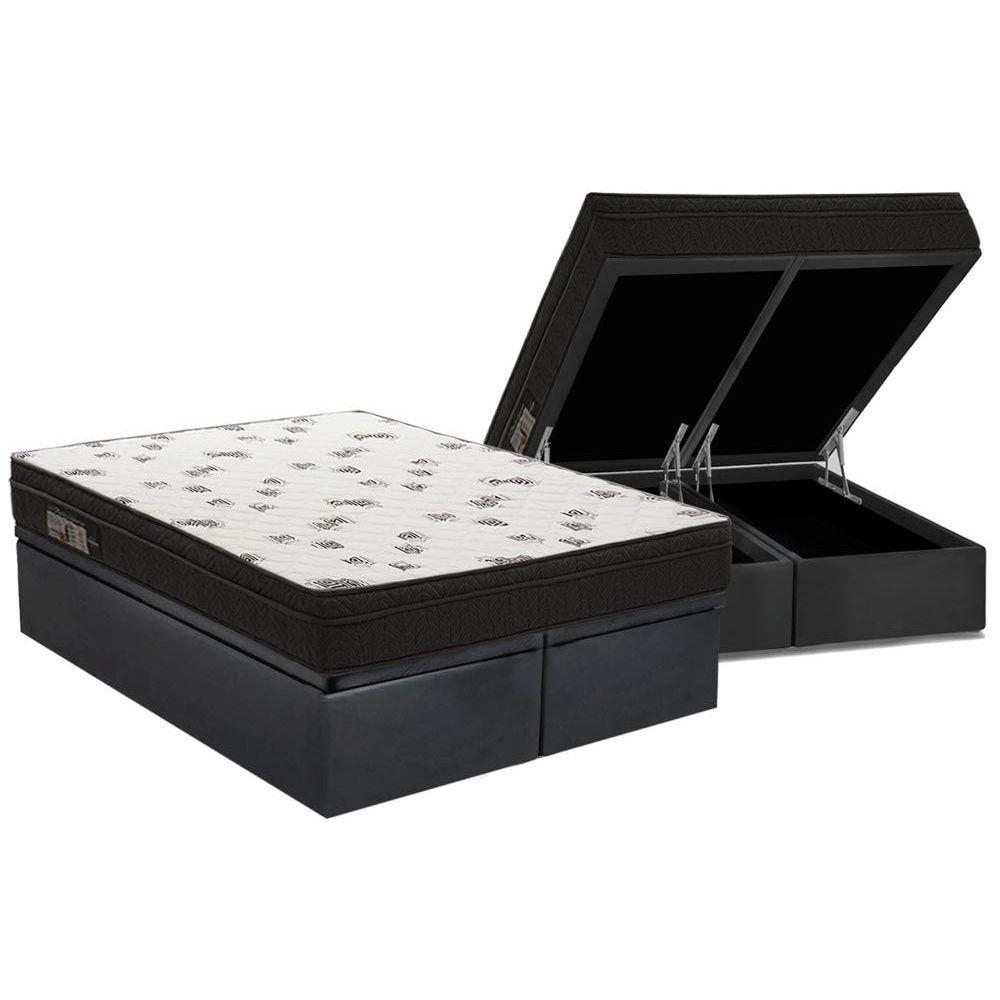 Cama Box Bau King Colchao Espuma D45 Ortobom Light Saude Ortopillow Base Crc Suede Gray 186x198