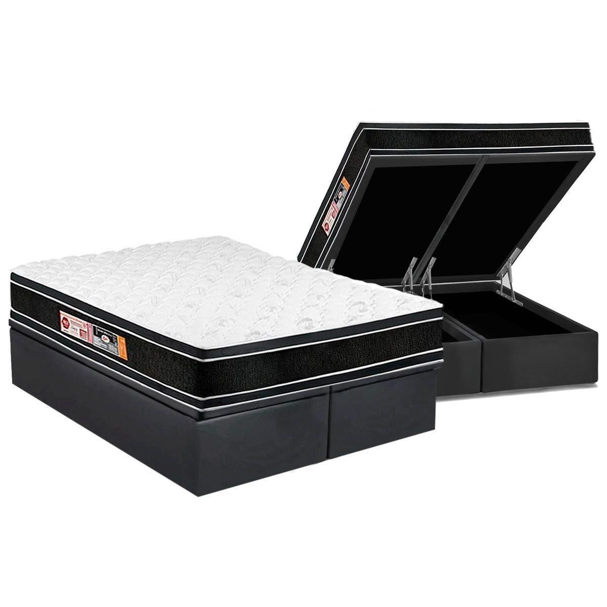 Cama Box Bau King Colchao Espuma Castor D33 Black E White Air Double Face Euro Pillow Base Crc Suede Gray 193x203