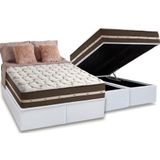 Cama Box Bau Queen Colchao Molas Anjos Superlastic Classic Base Crc Courano White 158x198