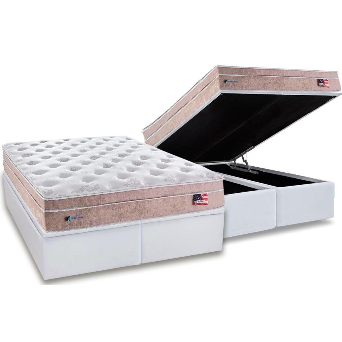 Cama Box Bau Queen Colchao Molas Masterpocket Ensacadas Sealy Miami Base Crc Courano White 158x198