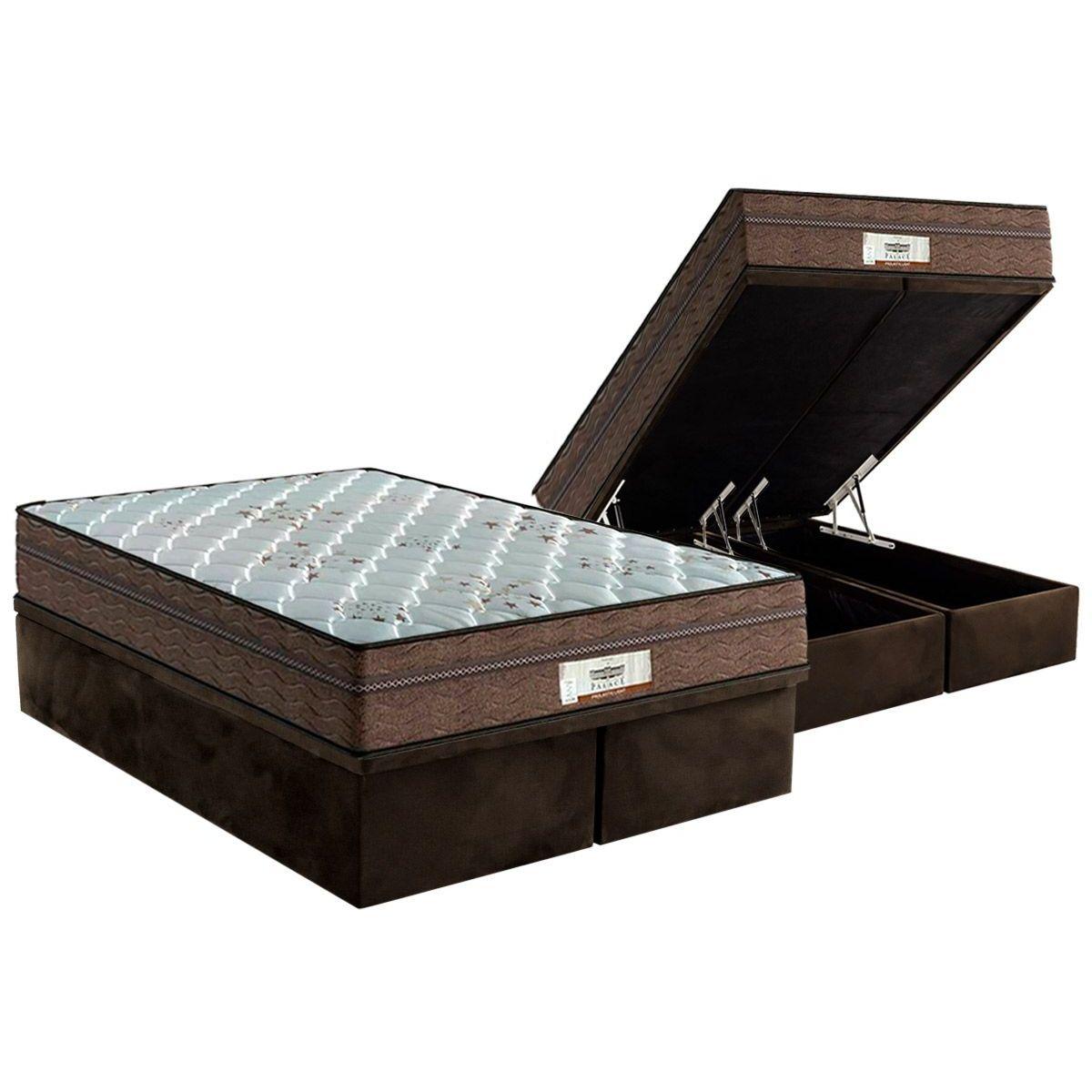 Cama Box Bau King Colchao Molas Probel Masterpocket Ensacadas Prodormir Pallace Base Crc Suede Brown 193x203