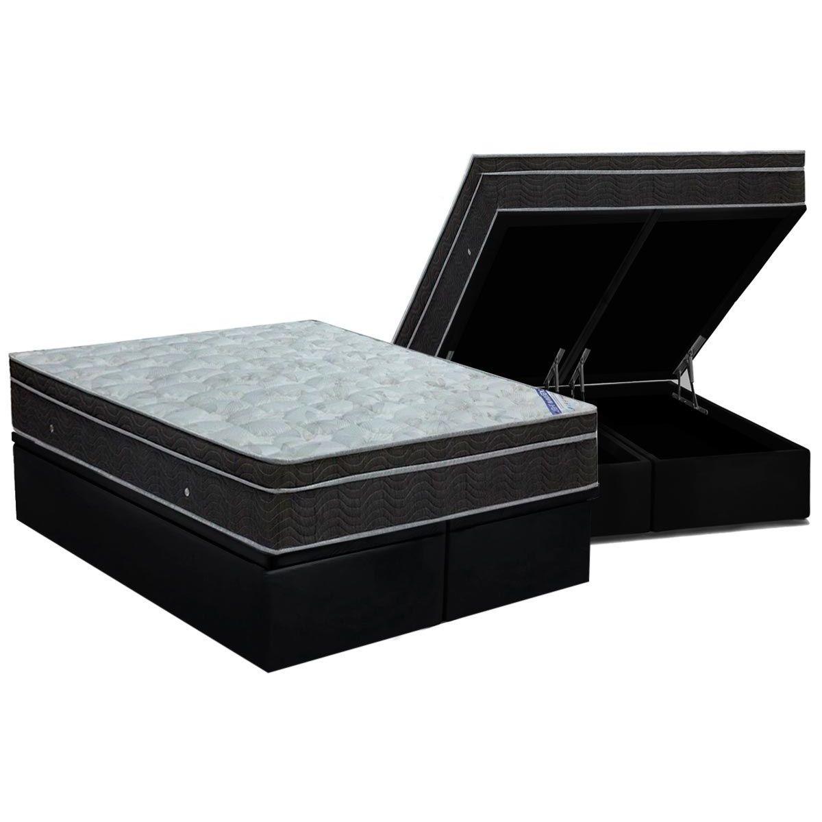 Cama Box Bau King Colchao Molas Ortobom Nanolastic Light Base Crc Courano Black 186x198