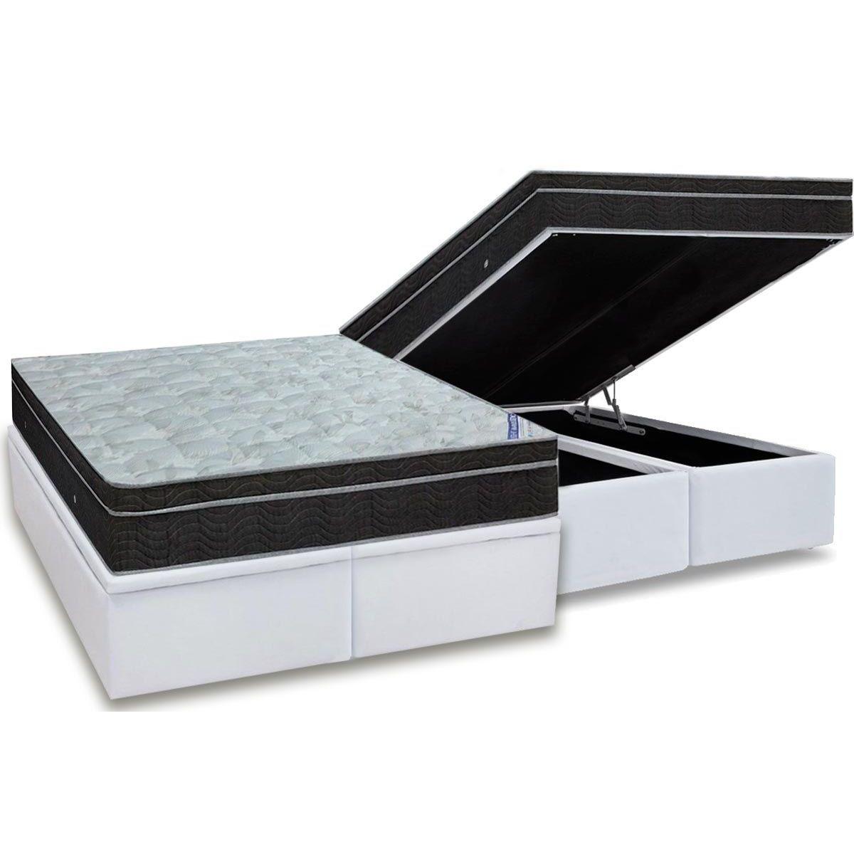 Cama Box Bau King Colchao Molas Ortobom Nanolastic Light Base Crc Courano White 186x198