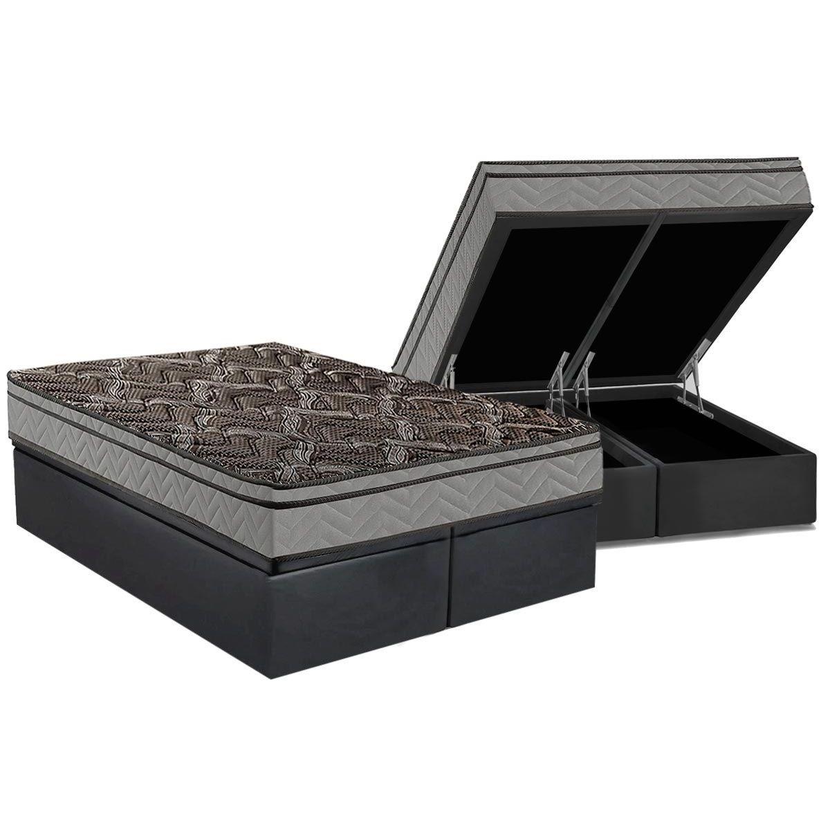 Cama Box Bau Queen Colchao Espuma Paropas D28 Ep Confort Firme Base Crc Suede Cinza 158x198