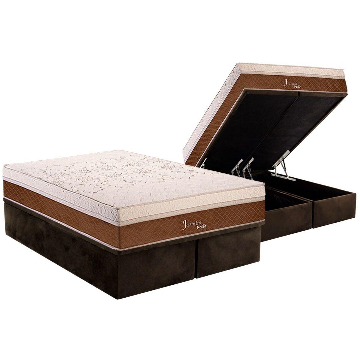 Cama Box Bau King Colchao Molas Masterpocket Ensacadas Polar Jasmin Fort Base Crc Suede Brown 193x203