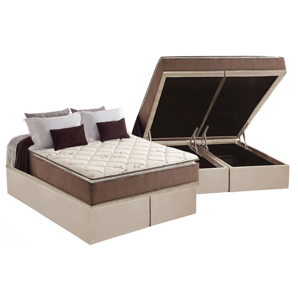 Cama Box Bau Queen Colchao Ortopedico Anjos D28 Ag65 Star Pillow Top Base Crc Suede Clean 158x198