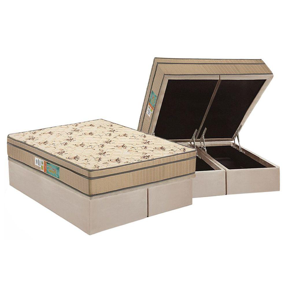 Cama Box Bau Queen Colchao Espuma Polar D45 Perola Base Crc Suede Clean 158x198