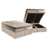 Cama Box Bau Queen Colchão Molas Paropas Masterpocket Ensacadas Eco Linho Base CRC Suede Clean 158x198