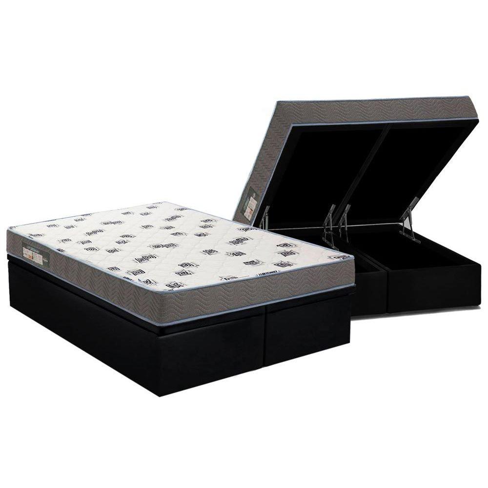 Cama Box Bau King Colchao Espuma Ortobom D33 Light Saude Base Crc Courano Black 186x198