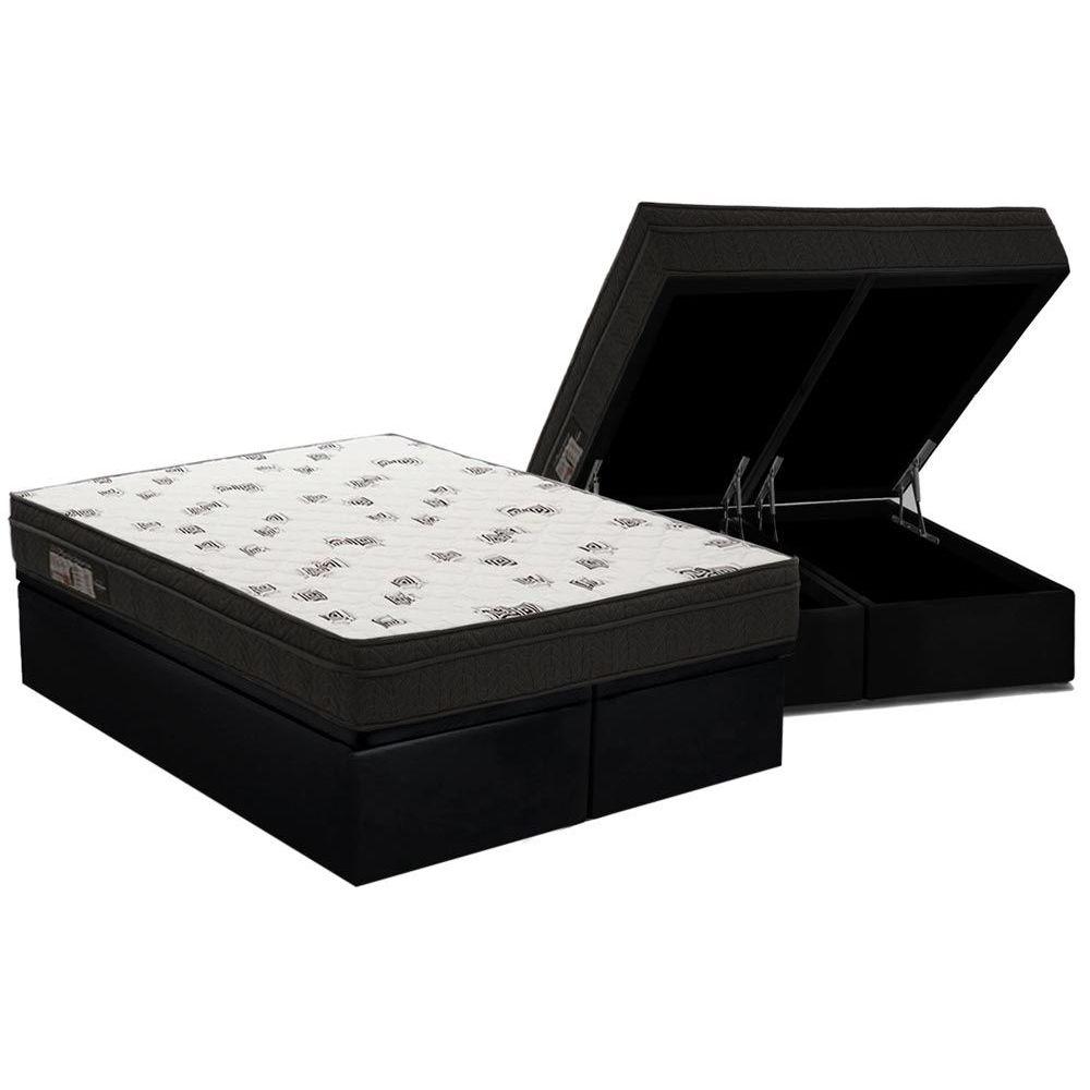 Cama Box Bau King Colchao Espuma Ortobom D45 Light Saude Ortopillow Base Crc Suede Black 186x198