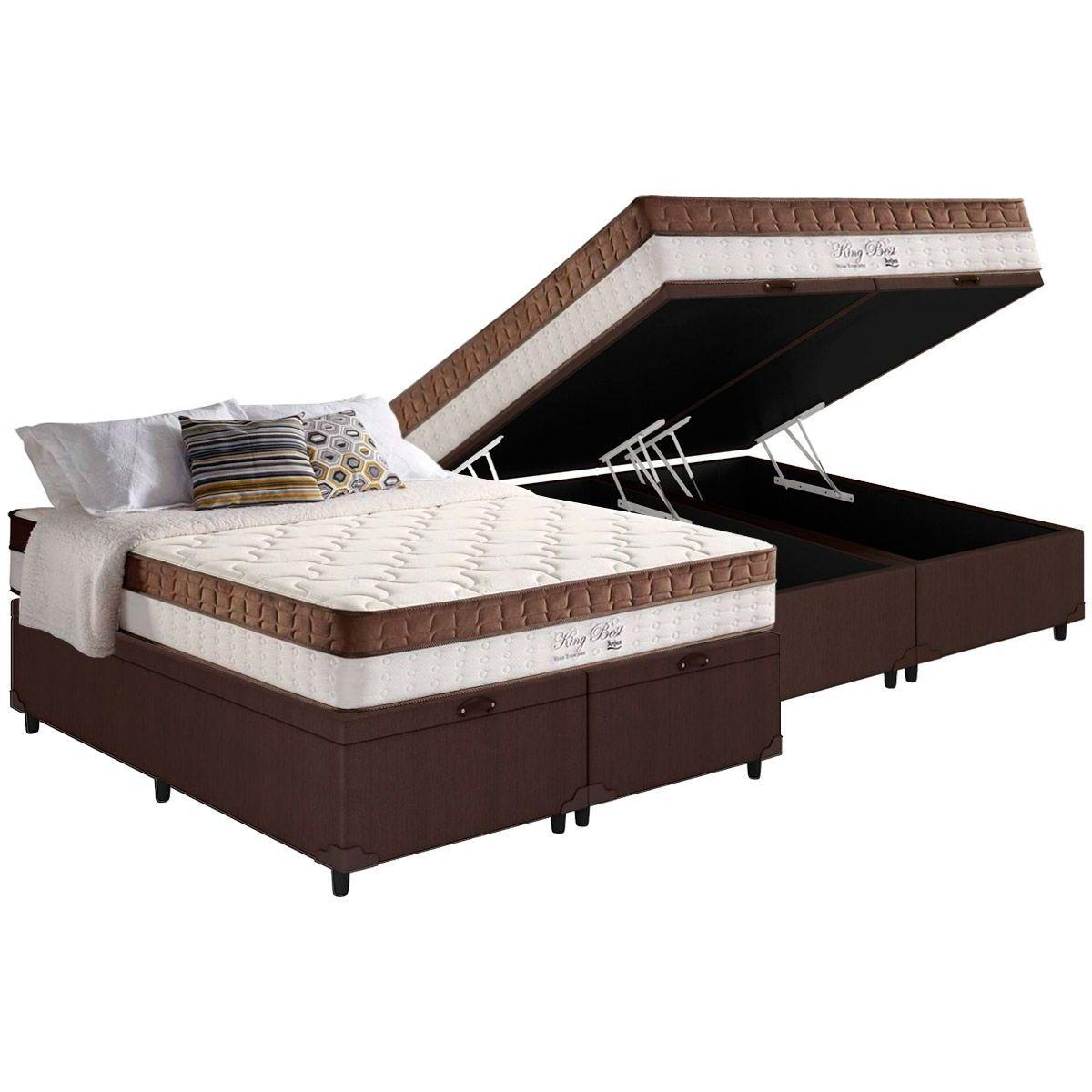 Cama Box Bau King Colchao Molas Ensacadas Anjos Masterpocket King Best Base Crc Courano Brown 193x203