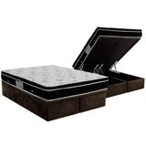 Cama Box Bau Queen Colchao Molas Ortobom Nanolastic Physical Base Crc Suede Brown 158x198