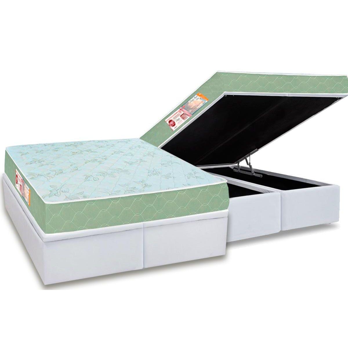 Cama Box Bau King Colchao Espuma Castor D33 Sleep Max Duplo Base Crc Courano White 193x203