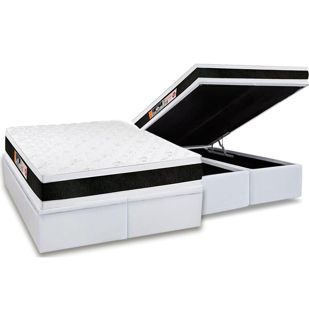 Cama Box Bau King Colchao Espuma D45 Castor Black E White Air Double Face Base Crc Courano White 193x203