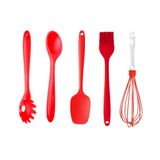 Kit Colher Pegador fuê 5 Utensílios de Silicone Vermelho