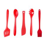 Kit Colher Espátula 5 Utensílios de Silicone Vermelho