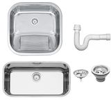 Cuba Tramontina Prime Em Aço Inox Alto Brilho 56x34 Cm Com Válvula E Tanque Polido 40x40 E Sifão 940