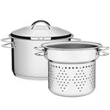 Jogo Cozi-pasta Tramontina Solar Em Aço Inox Fundo Triplo Com Alças 2 Peças 24 Cm 65500400