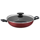 Panela Wok Tramontina Loreto Vermelho 28 Cm 3,3 L Alumínio Com Antiaderente Tampa De Vidro 27817022