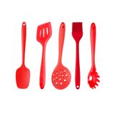 Kit Espátula Fuê Pegador 5 Utensílios de Silicone Vermelho