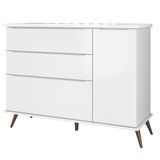 Cômoda Infantil 1 Porta 3 Gavetas 100% MDF Pés Retrô Mel P04 Branco - Mpozenato